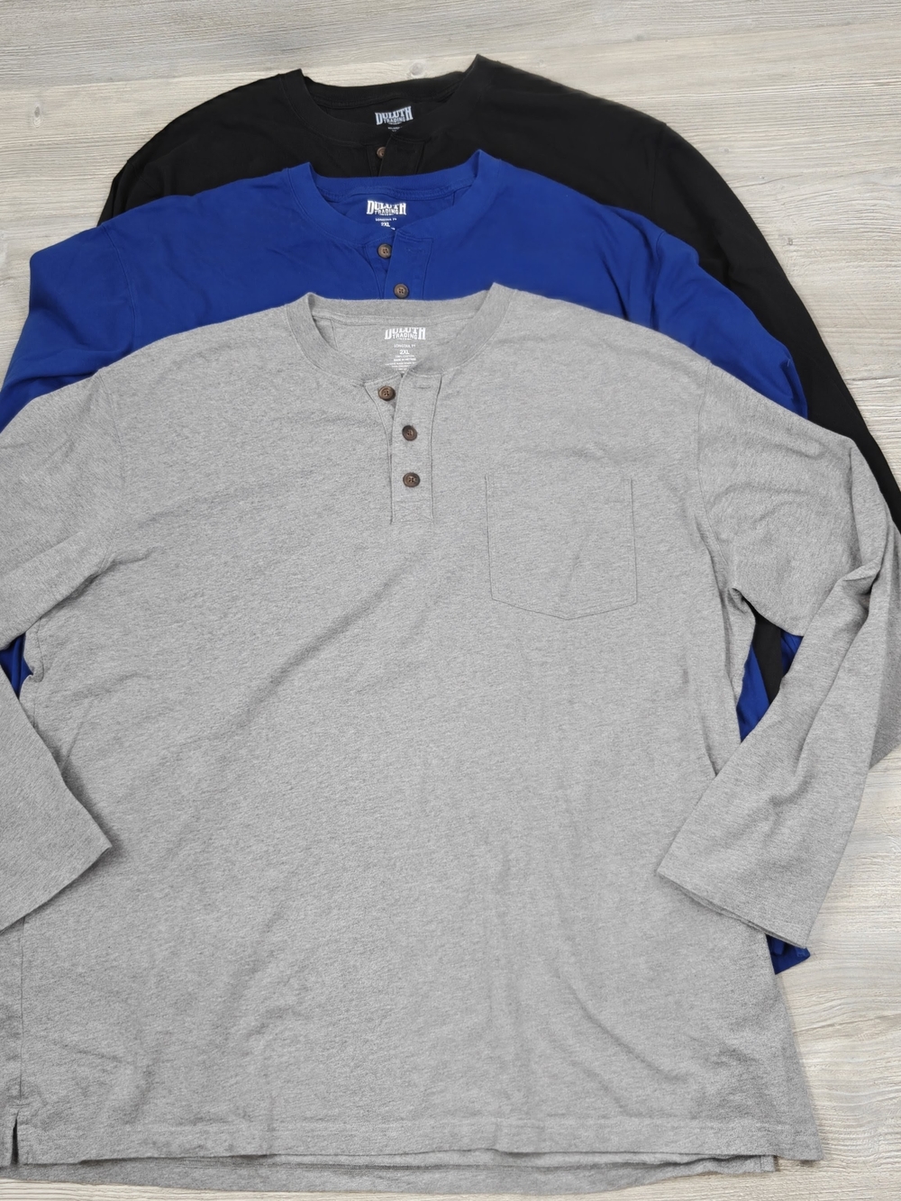 Lot of 3 Duluth Trading Co Longtail T Henley Shirts Mens 2XL Cotton Long Sleeve